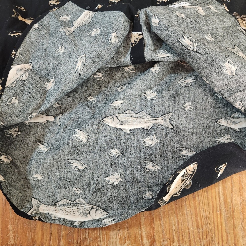 Vtg Men's Chaps Ralph Lauren Med Long Sleeve Button Down All Over Fish Print - Picture 9 of 12